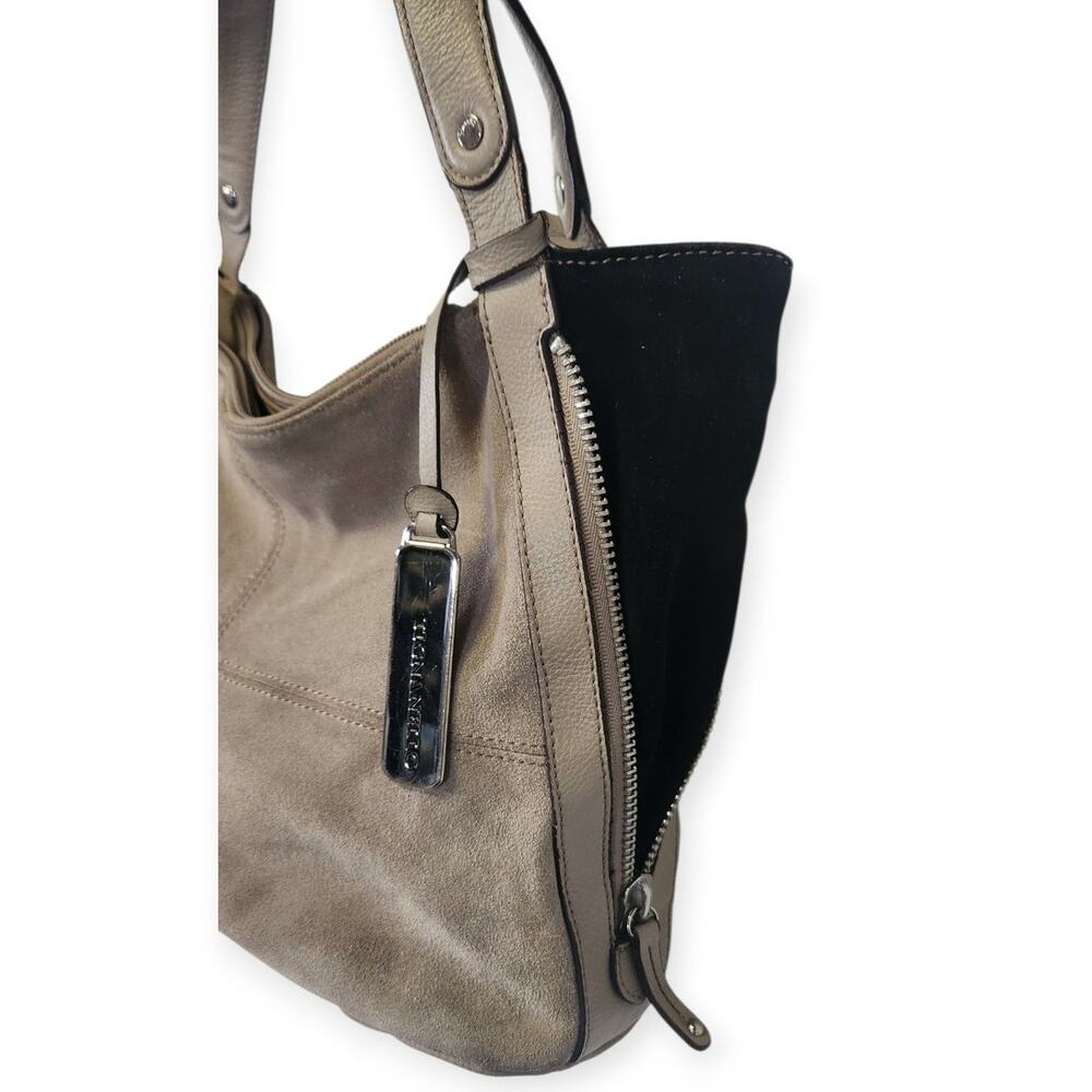 Tignanello Gray Suede Multi Compartment Expandable Double Handle Shoulder Purse - Picture 3 of 10